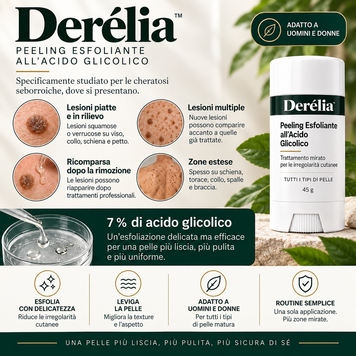 Derélia™ – Stick esfoliante all’acido glicolico per le cheratosi seborroiche